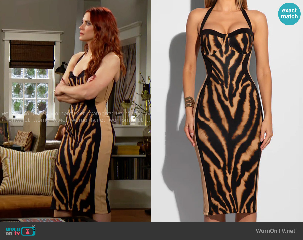 TA3 Seamed Lushy Halter Dress worn by Sally Spectra (Courtney Hope) on The Young and the Restless