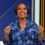 Tamron’s blue tie front shirtdress on Tamron Hall Show