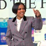 Tamron’s gray check double breasted blazer on Tamron Hall Show