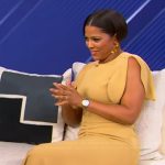 Tamron’s yellow ruched front dress on Tamron Hall Show