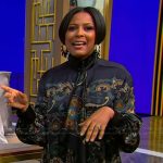 Tamron’s paisley print tie neck mini dress on Tamron Hall Show
