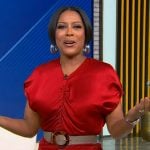 Tamron’s red ruched dress on Tamron Hall Show