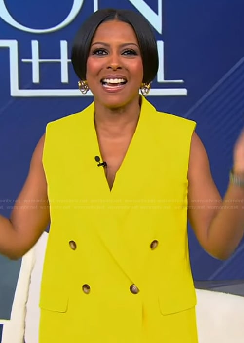 Tamron’s yellow double breasted vest on Tamron Hall Show