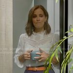 Taylor’s white ruffle neck blouse on The Bold and the Beautiful