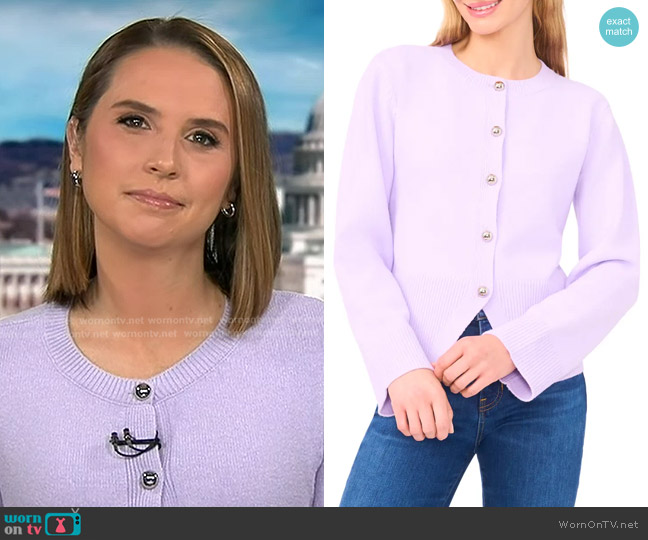 Ted Baker Della Fitted Cardigan in Periwinkle worn by Elizabeth Schulze on Good Morning America