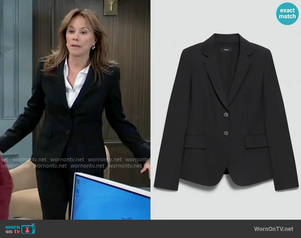 Theory Carissa Blazer in Black worn by Alexis Davis (Nancy Lee Grahn) on General Hospital