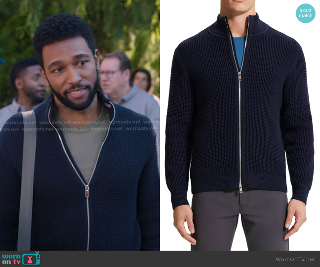 Theory Gary Full Zip Sweater worn by Winston Ndugu (Anthony Hill) on Greys Anatomy