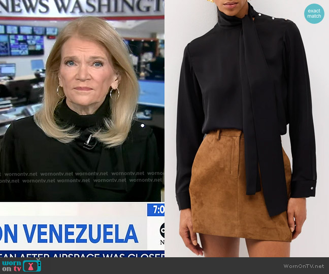 Theory Long-Sleeve Silk Tie-Neck Blouse worn by Martha Raddatz on Good Morning America