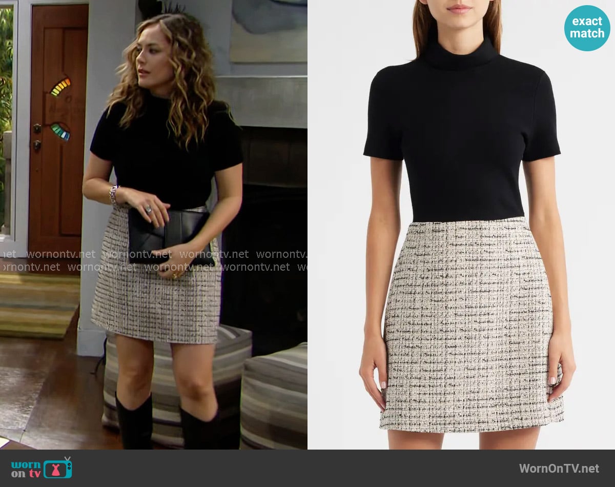 Theory Short Sleeve Combo Tweed Dress worn by Hope Logan (Annika Noelle) on The Bold and the Beautiful