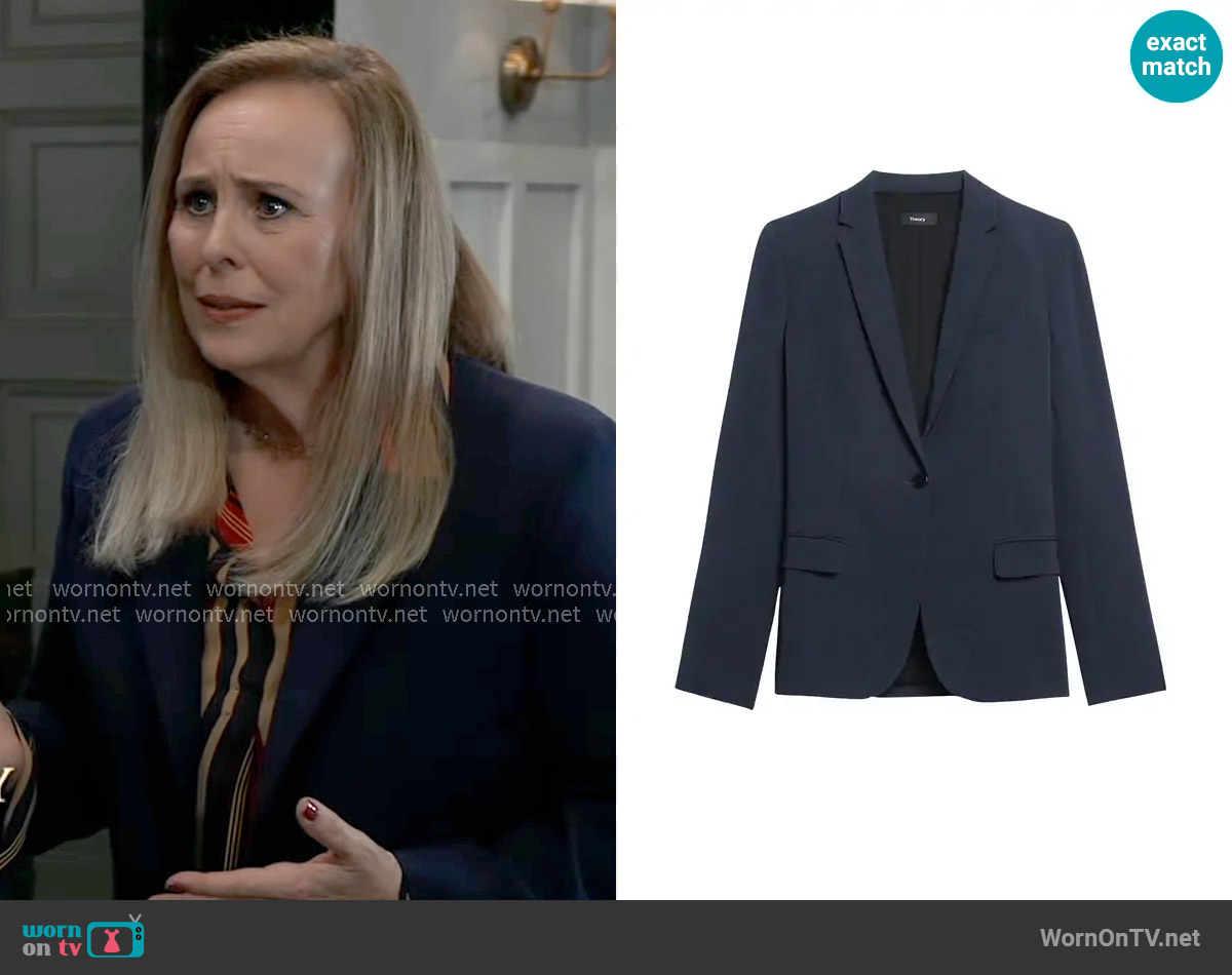 Theory Staple Classic Crepe Single-Button Blazer in Nocturne Navy worn by Laura Collins (Genie Francis) on General Hospital