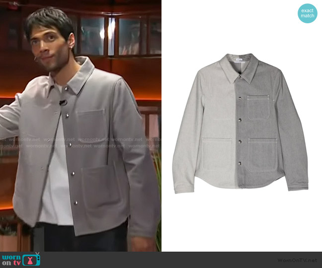 Thom Browne Utility denim shirt jacket worn by Diego Calva on The Kelly Clarkson Show