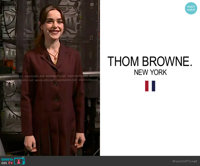 Thome Browne Super 120's Twill Sporcoat Pleated Dress Runway Collection in Red worn by Kiernan Shipka on Today