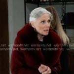 Tracy’s dark red coat with fur collar on General Hospital