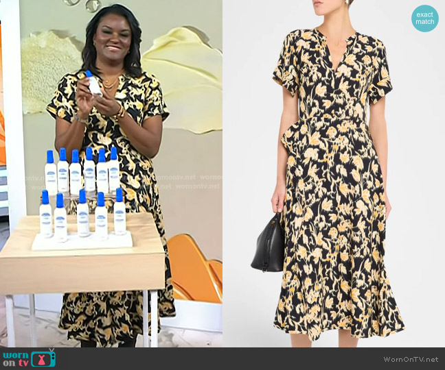 Ulla Johnson Nadya Short-Sleeve Floral Midi Dress in Tourmaline worn by Dr. Angela Lamb on Today