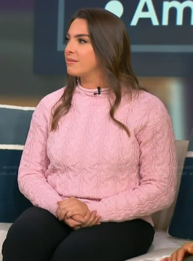 Vanessa’s pink cable knit sweater on Tamron Hall Show