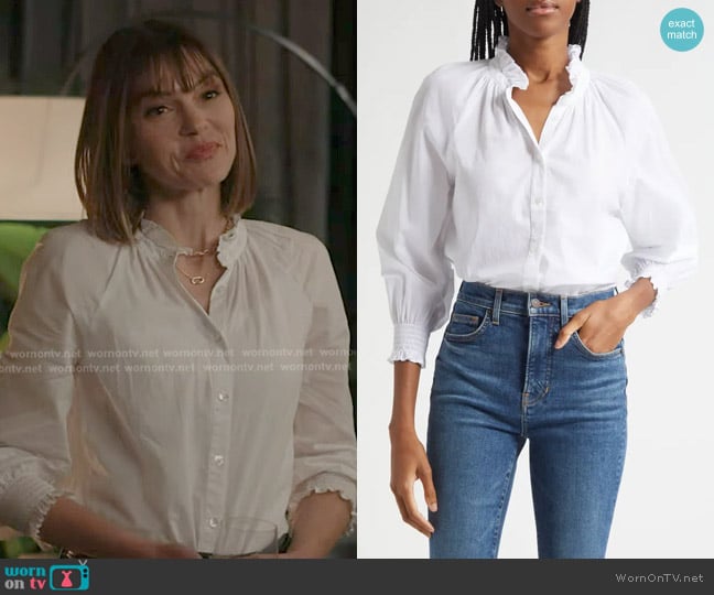 Veronica Beard Calisto Ruffle Collar Cotton Button-Up Shirt worn by Alex Doyle (Aimee Teegarden) on 9-1-1