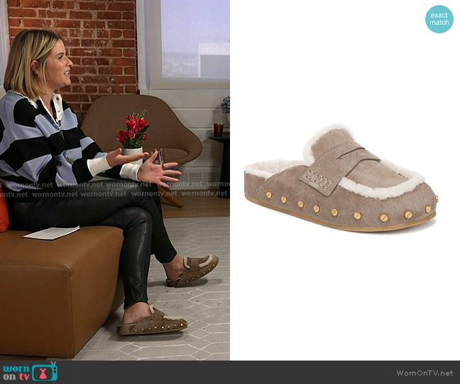 Veronica Beard Fenix Genuine Shearling Mule in Bark Ecru worn by Jenna Bush Hager on Today
