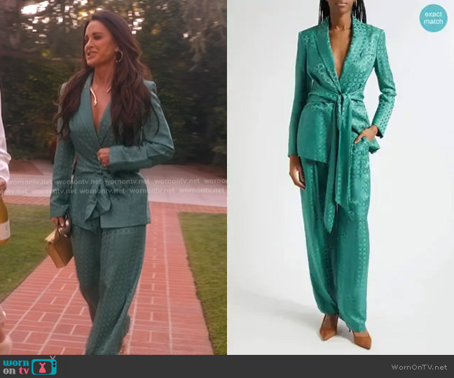 Veronica Beard Issel Chain Print Tie Waist Jacket worn by Kyle Richards on The Real Housewives of Beverly Hills
