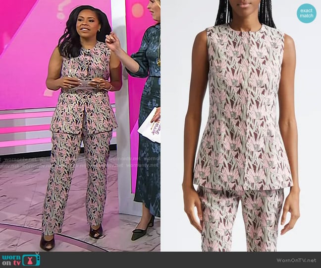 Veronica Beard Jessup Floral Jacquard Vest in Raisin Multi worn by Sheinelle Jones on Today