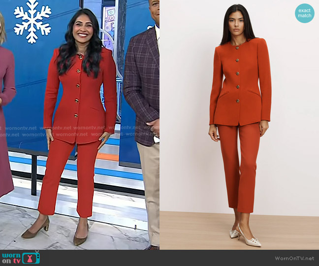 Veronica Beard Jessup Tailored Jacket in Carnelian Red worn by Dr. Saranya Wyles on Today