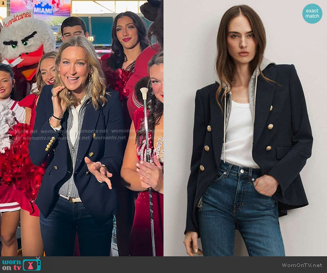 Veronica Beard Miller Dickey Jacket in Navy With Gold Buttons worn by Lara Spencer on Good Morning America