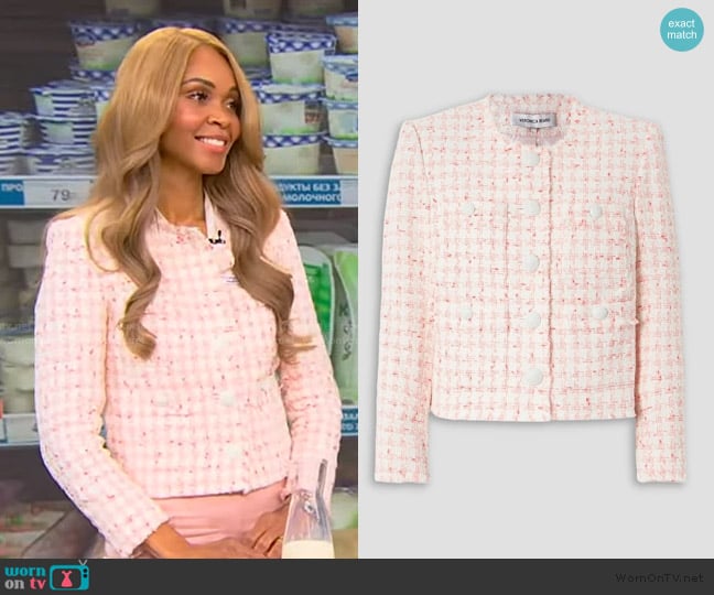 Veronica Beard Olbia frayed checked cotton-blend tweed jacket worn by Dr Holly Lofton on Tamron Hall Show