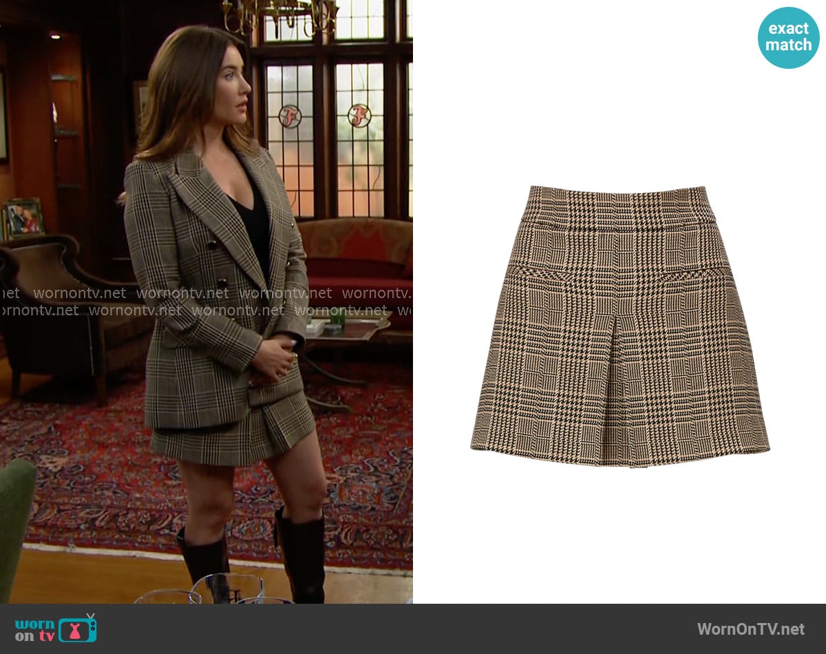Veronica Beard Pavaline Houndstooth Mini Skirt worn by Steffy Forrester (Jacqueline MacInnes Wood) on The Bold and the Beautiful