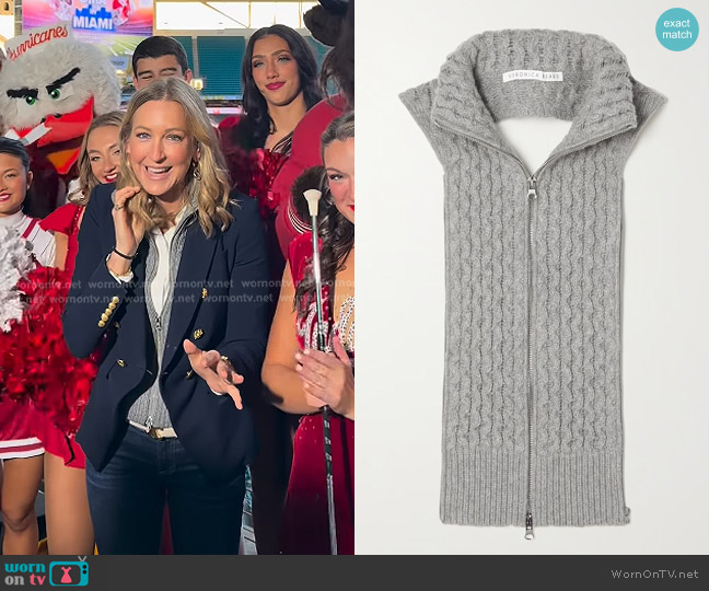 Veronica Beard Savoy Cable-knit Dickey in Gray worn by Lara Spencer on Good Morning America