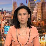 Vicky’s pink contrast trim top and cardigan on NBC News Daily