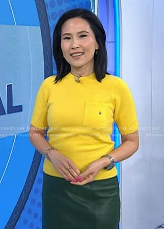 Vicky’s yellow sweater and green leather skirt on Today