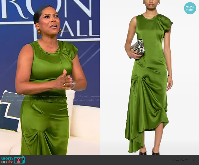 Victoria Beckham Draped tuck-detail midi dress worn by Tamron Hall on Tamron Hall Show