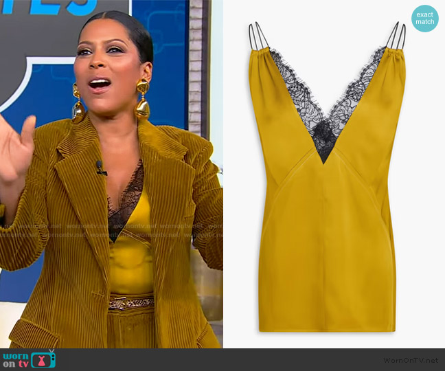 Victoria Beckham Lace Trimmed Crepe Satin Cami worn by Tamron Hall on Tamron Hall Show