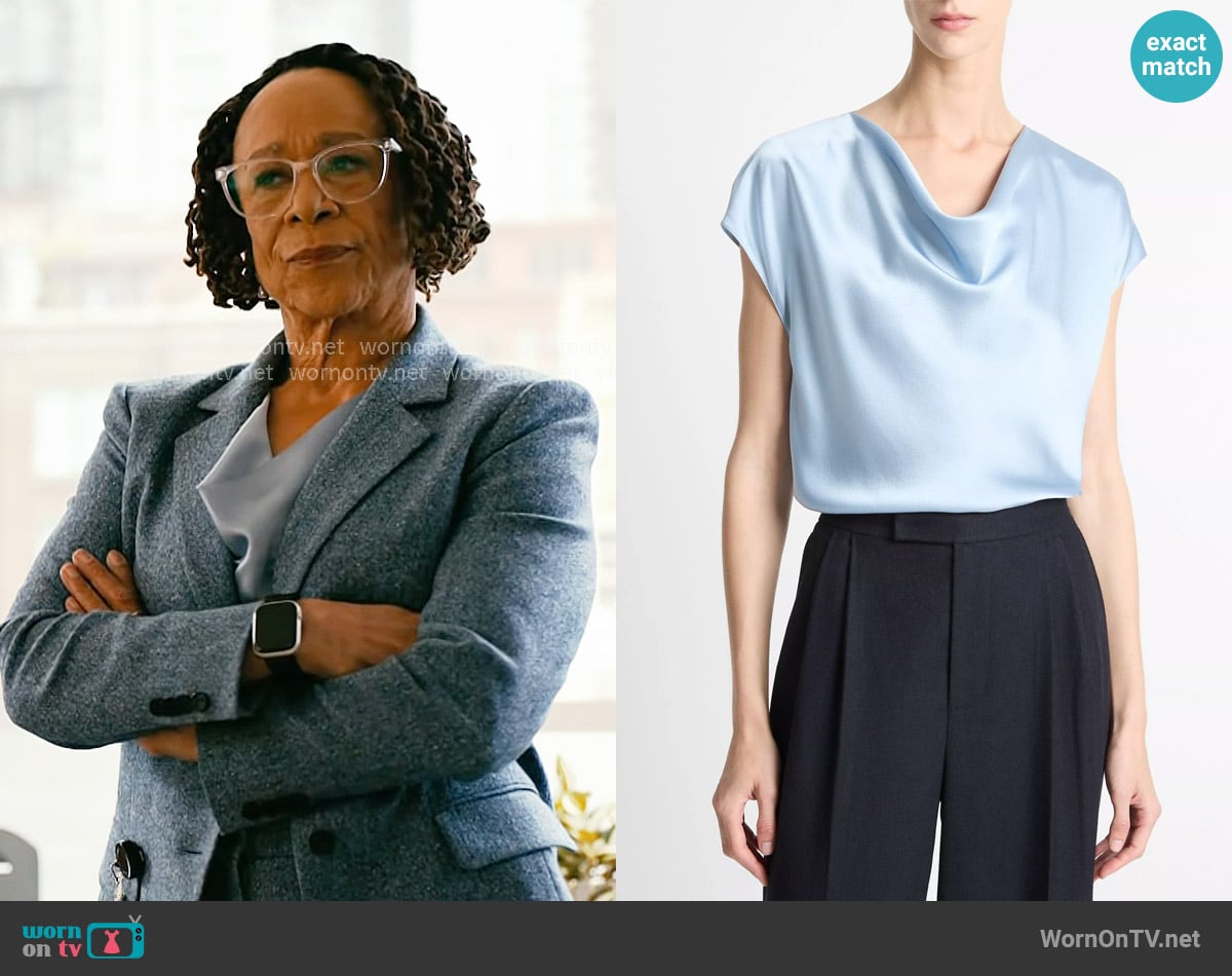 Vince Silk Cowl-Neck Blouse in Pale Amalfi worn by Sharon Goodwin (S. Epatha Merkerson) on Chicago Med