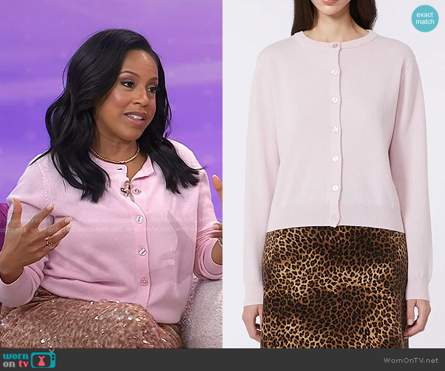 Weekend Max Mara Nebbie Wool & Cashmere Cardigan in Pink worn by Sheinelle Jones on Today
