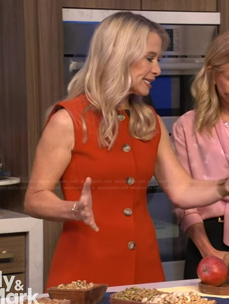 Wendy Bazilian’s orange button down vest on Live with Kelly and Mark