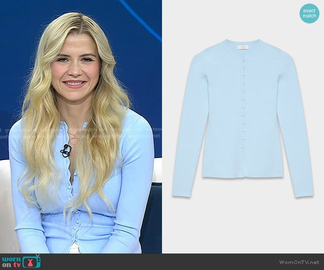 Wilfred Shelly Cardigan in Wonder Yarn Villa Blue worn by Elizabeth Smart on Today