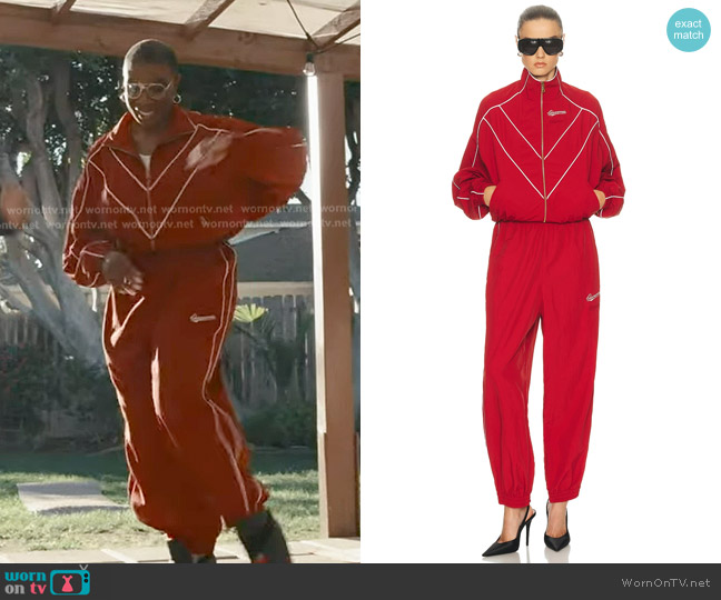 Willy Chavarria Cropped Bad Boy Jacket in Red worn by Henrietta Wilson (Aisha Hinds) on 9-1-1