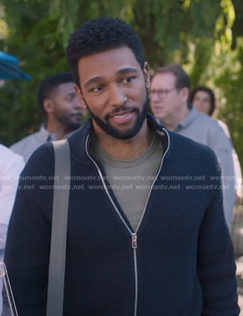 Winston’s navy waffle knit zip sweater on Greys Anatomy