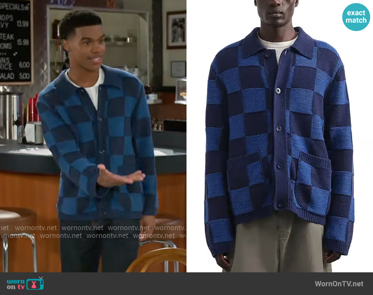 YMC Baker Cardigan Sweater worn by Tyrell Richardson (Jaden Lucas Miller) on Beyond the Gates
