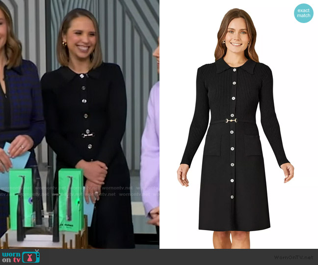 Yumi Belted Rib Knit Midi Dress With Pockets worn by Elizabeth Schulze on Good Morning America