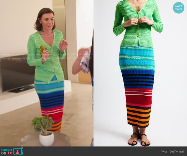 Zankov Elise V-Neck Pointelle Knit Cardigan worn by Bronwyn Newport on The Real Housewives of Salt Lake City