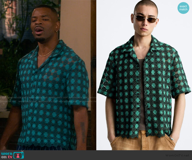 Zara Crochet Textured Shirt worn by Bernard Upshaw Jr (Jermelle Simon-Jones) on The Upshaws