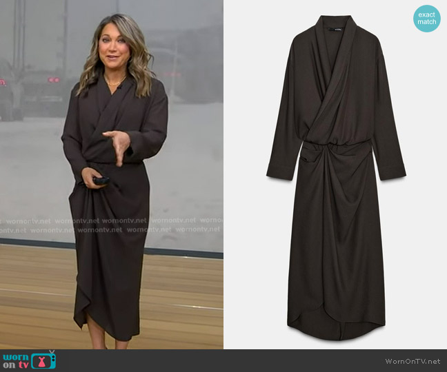 Zara Draped Dress in Dark Brown worn by Ginger Zee on Good Morning America