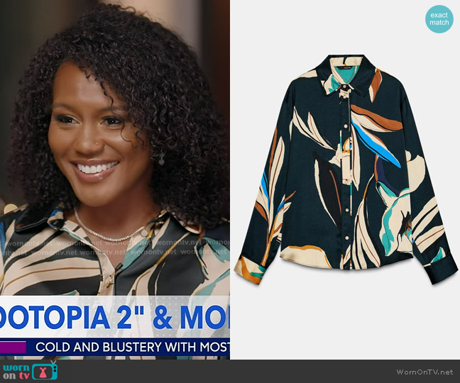 Zara Flowy Printed Shirt worn by Janai Norman on Good Morning America