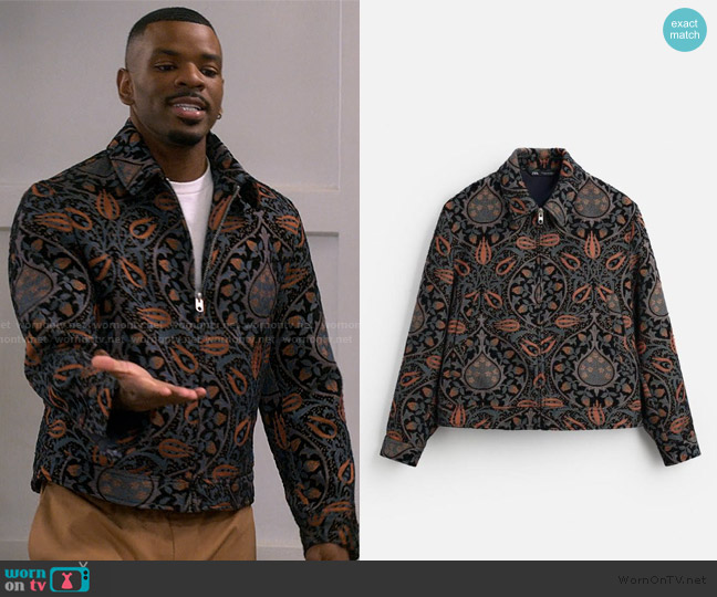 Zara Printed Jacket worn by Bernard Upshaw Jr (Jermelle Simon-Jones) on The Upshaws