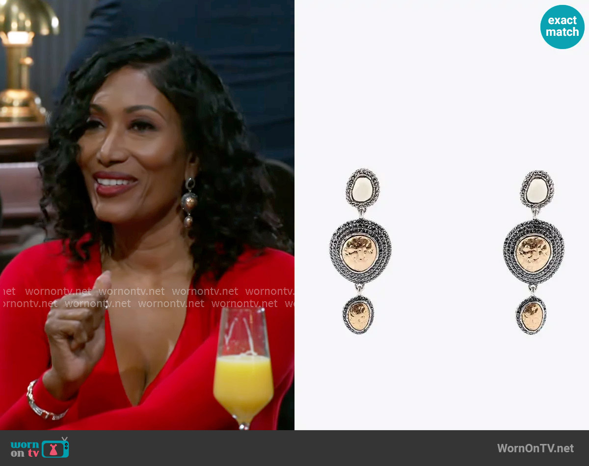 Zara Textured Jewel Triple Earrings worn by Dana 'Leslie' Thomas (Trisha Mann-Grant) on Beyond the Gates