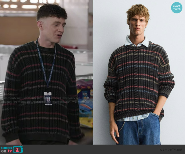 Zara Textured Striped Sweater worn by Jacob Hill (Chris Perfetti) on Abbott Elementary