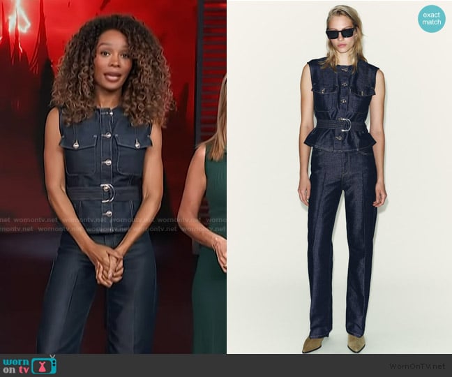 Zara Z1975 Denim Belted Vest worn by Zuri Hall on Access Hollywood