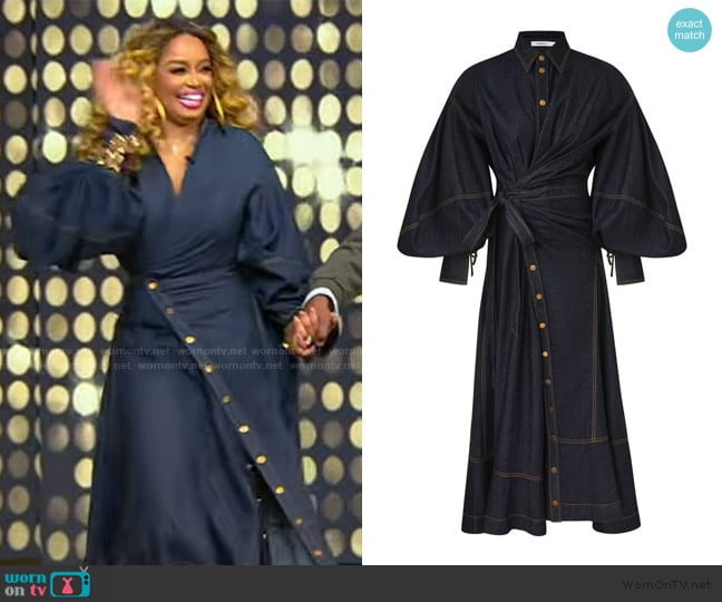 Zimmermann Denim Wrap Maxi Dress worn by DR. Karri Bryant on Tamron Hall Show