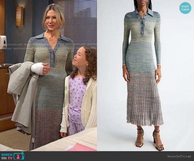 Zimmermann Long Sleeve Mouliné Rib Polo Sweater Dress in Teal Multi worn by Kristen DiMera (Stacy Haiduk) on Days of our Lives